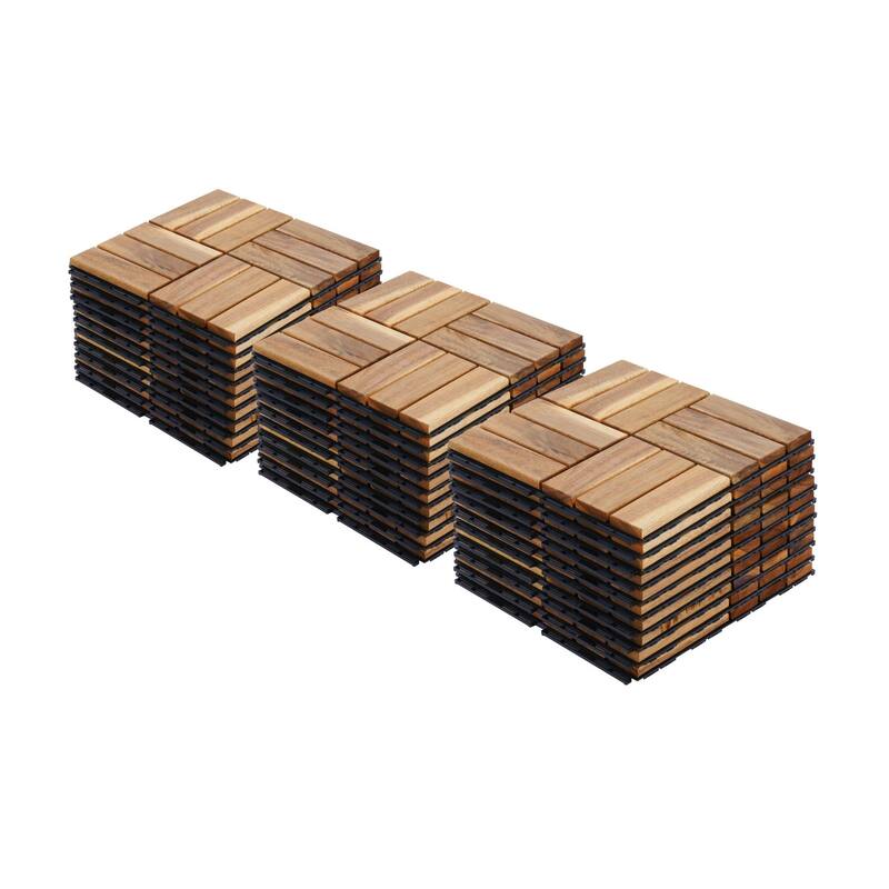 30 PCS Interlocking Deck Tiles Checker Pattern, 12" x 12" Square Acacia Hardwood Outdoor Flooring for Patio,Bancony,Pool Side - Yellow