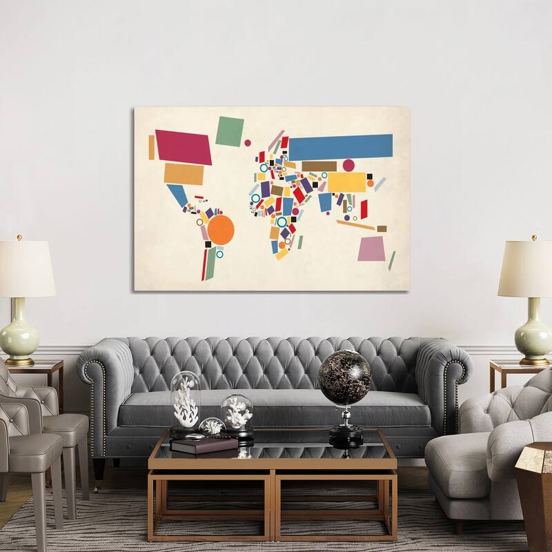 iCanvas "Geometric World Map (Abstract)" by Michael Tompsett Canvas Print