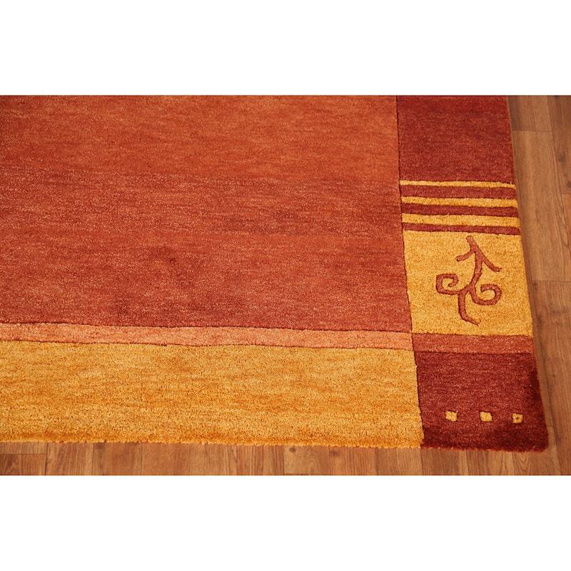 Orange Orange Gabbeh Indian Area Rug Handmade Wool Carpet - 5'3" x 7'7"