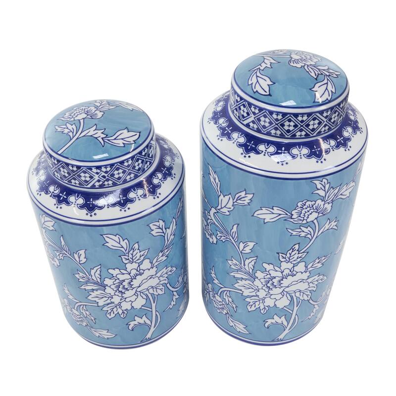 Ceramic Geometric or Floral Living Room Decorative Jars - Set of 2 White, Gold, Silver, Black, Blue - Roche River Decor