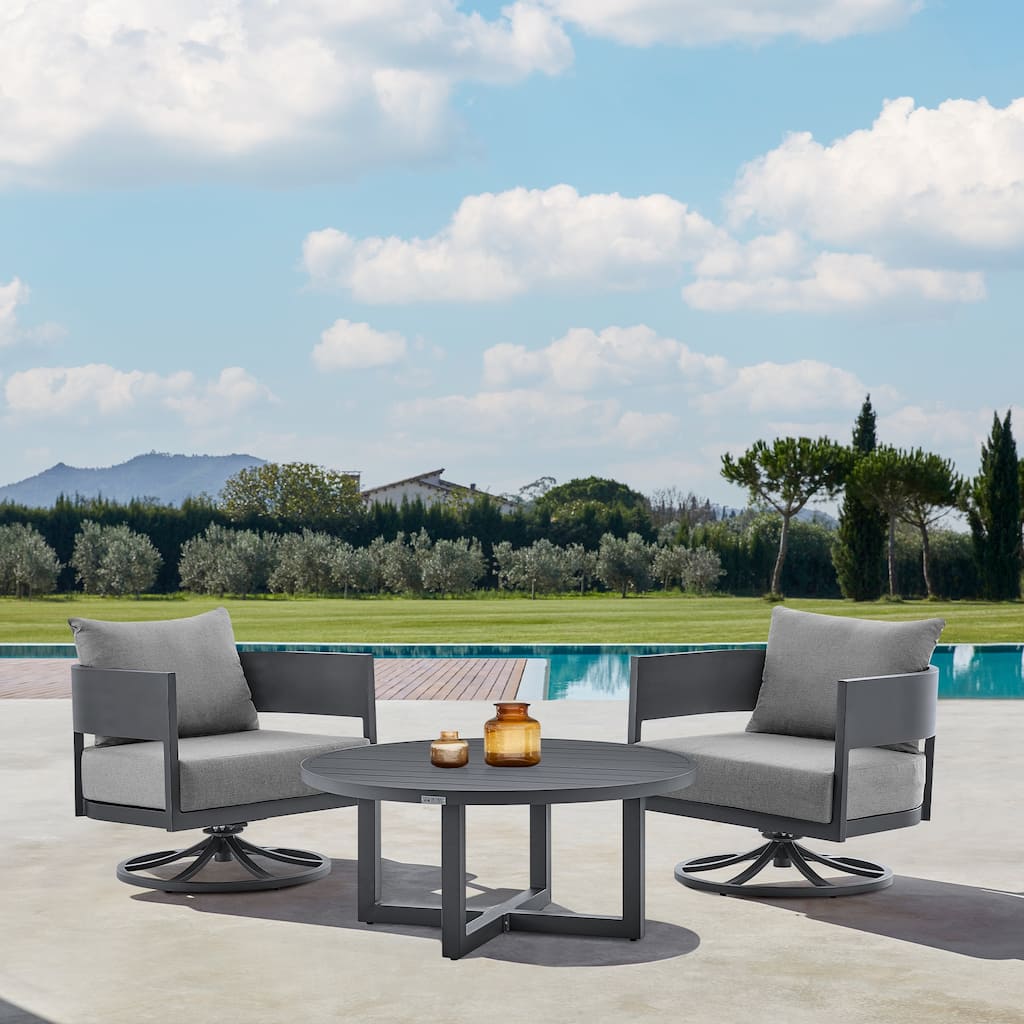 Argiope Dark Grey Aluminum Outdoor Swivel 3-Piece Chat Set