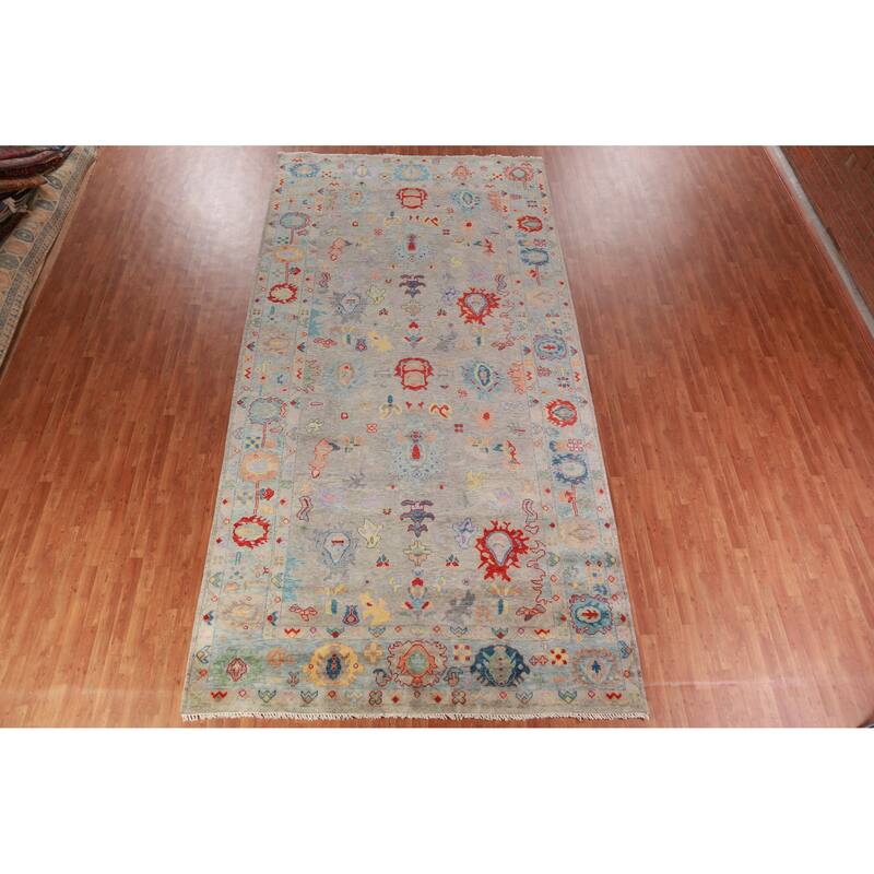 All-Over Gray Oushak Indian Large Rug Handmade Wool Carpet - 7'11" x 15'6"