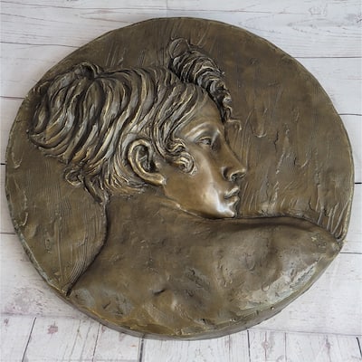 Art Nouveau Wall Hanging Bronze Plaque Of A Woman Female Profile 17 Inches X 7 Inches