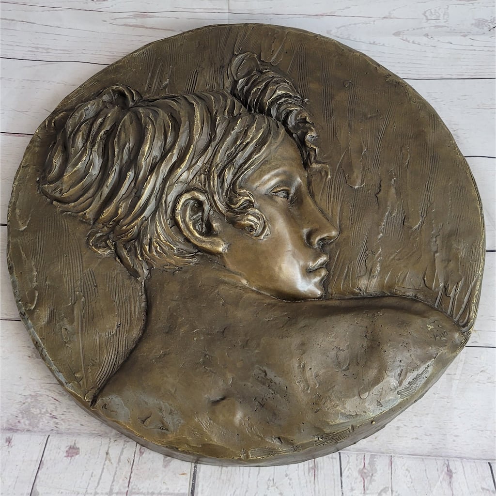 Art Nouveau Wall Hanging Bronze Plaque Of A Woman Female Profile 17 Inches X 7 Inches
