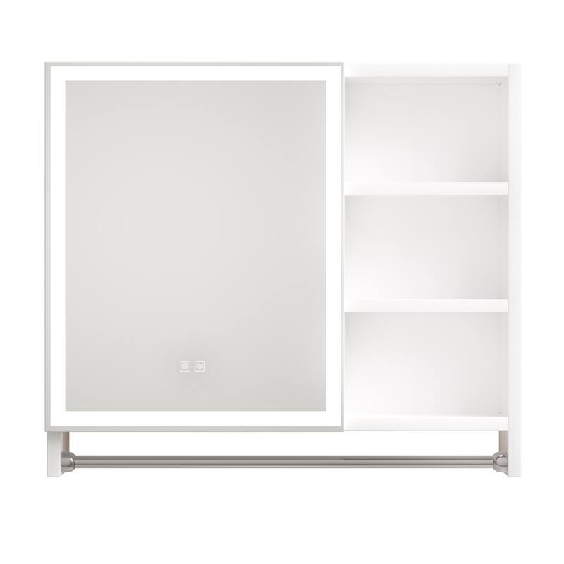 32" x 28" Rectangular Aluminum Surface Mount Medicine Cabinet with Mirror and Towel Rail - 32" x 28"