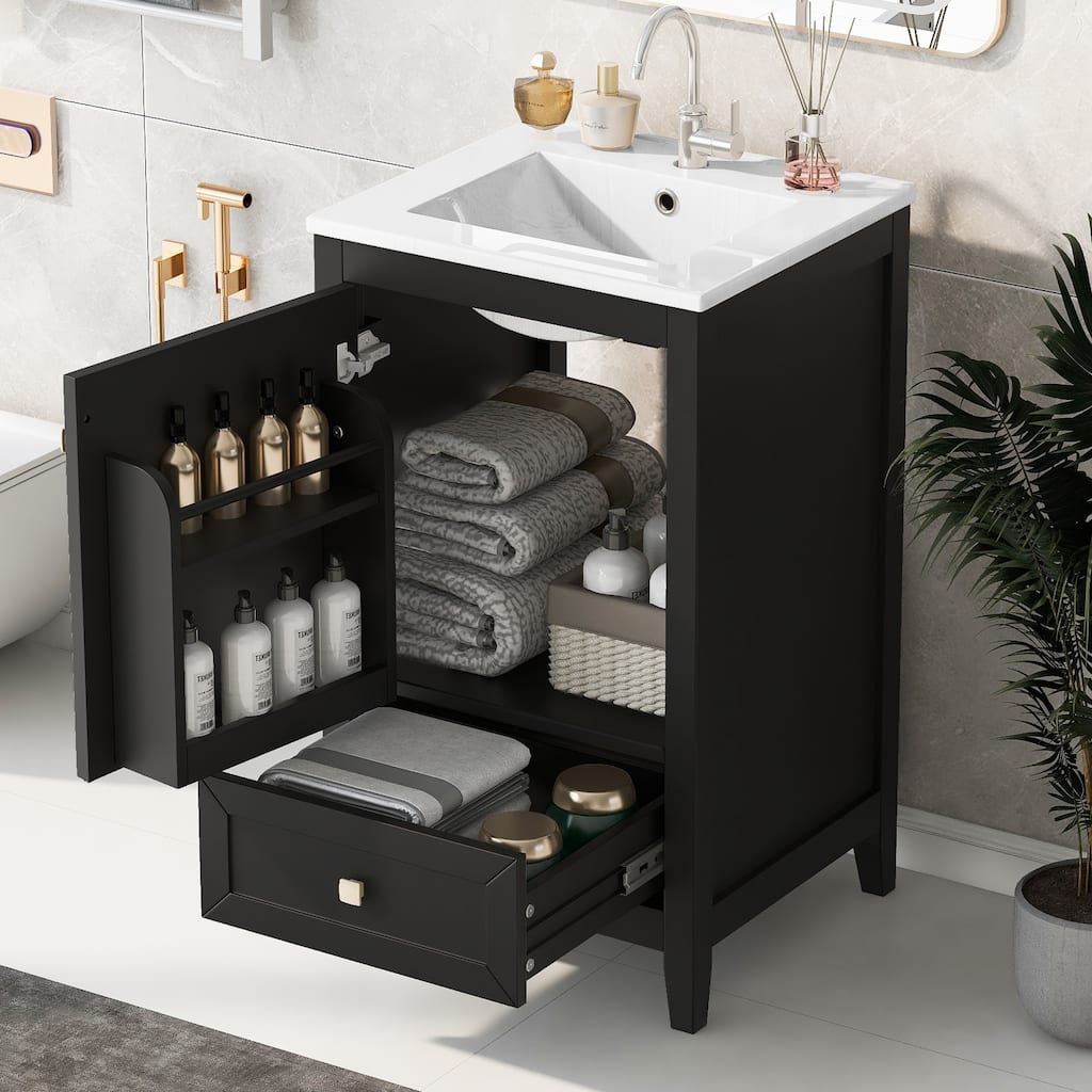 GDFStudio - Genevieve 20" Bathroom Vanity with Ceramic Sink, Soft Closing Door, Storage Rack & Drawer