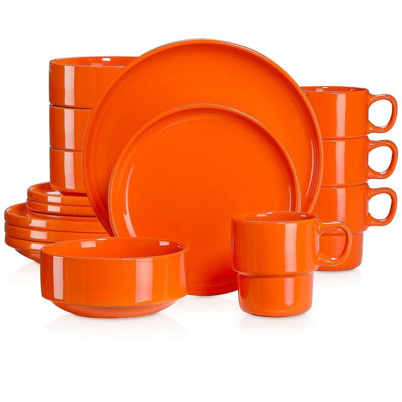 LOVECASA 16-Piece Round Dinnerware Set Stackable, Service for 4