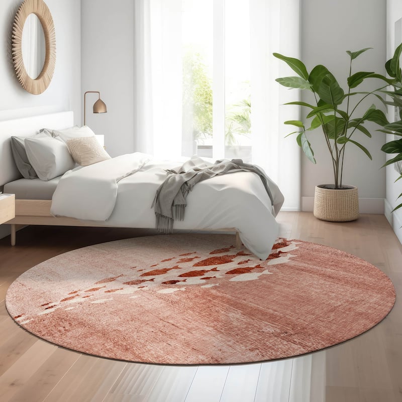 Premium Washable Super Modern Fish Soft Mayfield Rug - Terracotta - 8' x 8' - Round