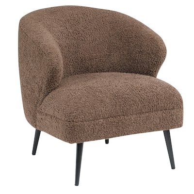 Neda Accent Chair, Soft Brown Boucle, Curved Barrel Back