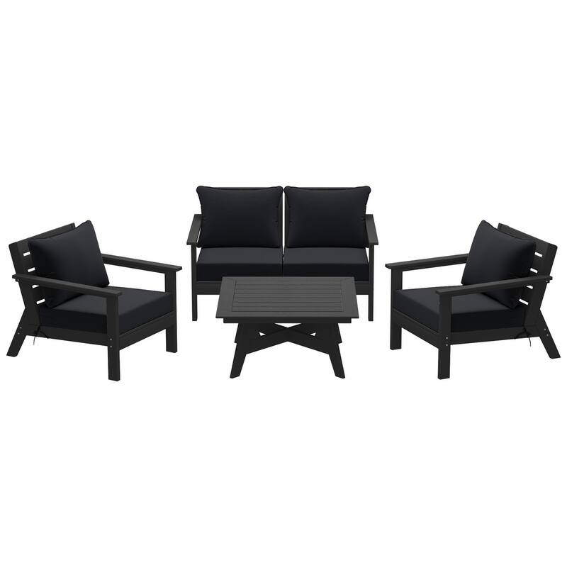 Birchwood All Weather HDPE Outdoor Patio Black Deep Seating Conversation Set (5-Piece Set)