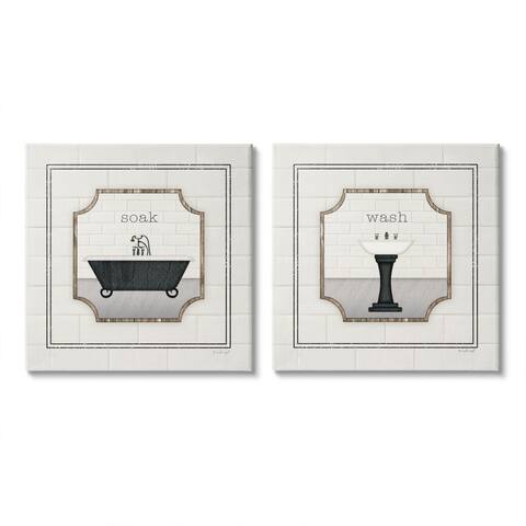 Stupell Industries Soak and Wash Chic Bathroom Signs, 2pc Multi Piece Canvas Wall Art Set - Multi-Color