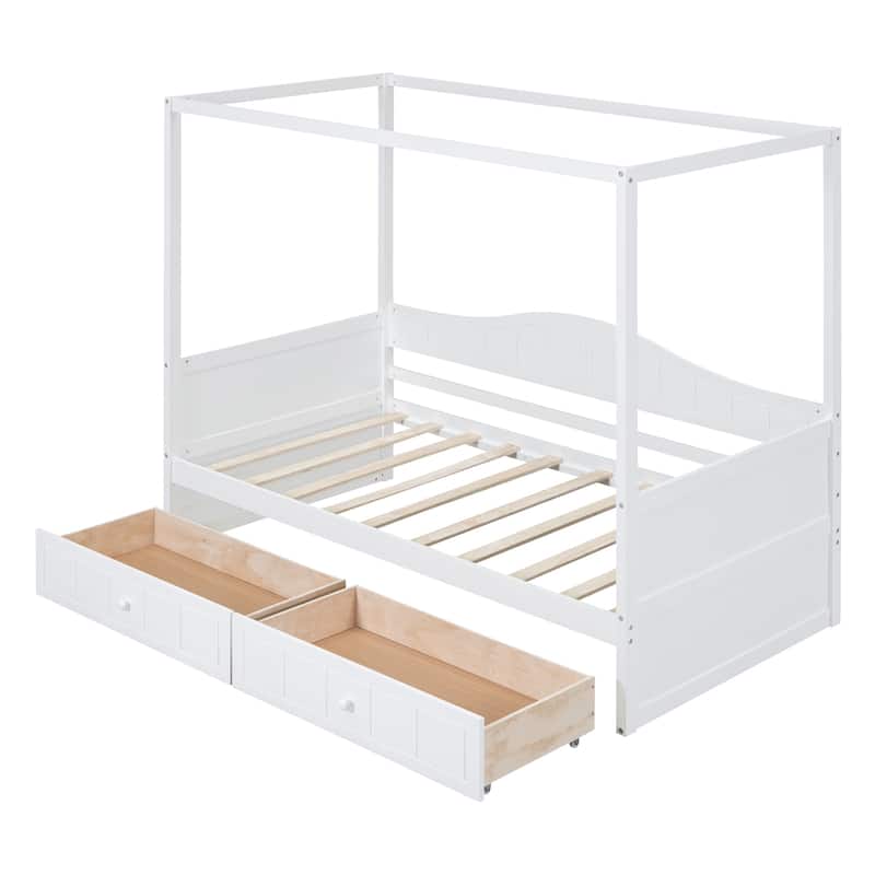 Canopy Day Bed with 2 Drawers - White
