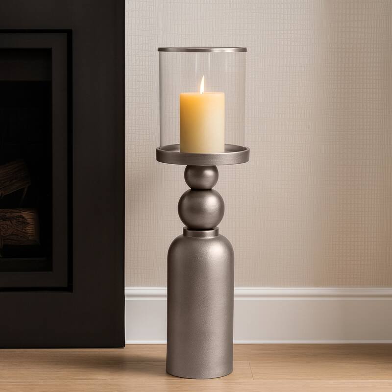 Aluminum Glass Floor Candle Holder Elegant Removable Hurricane