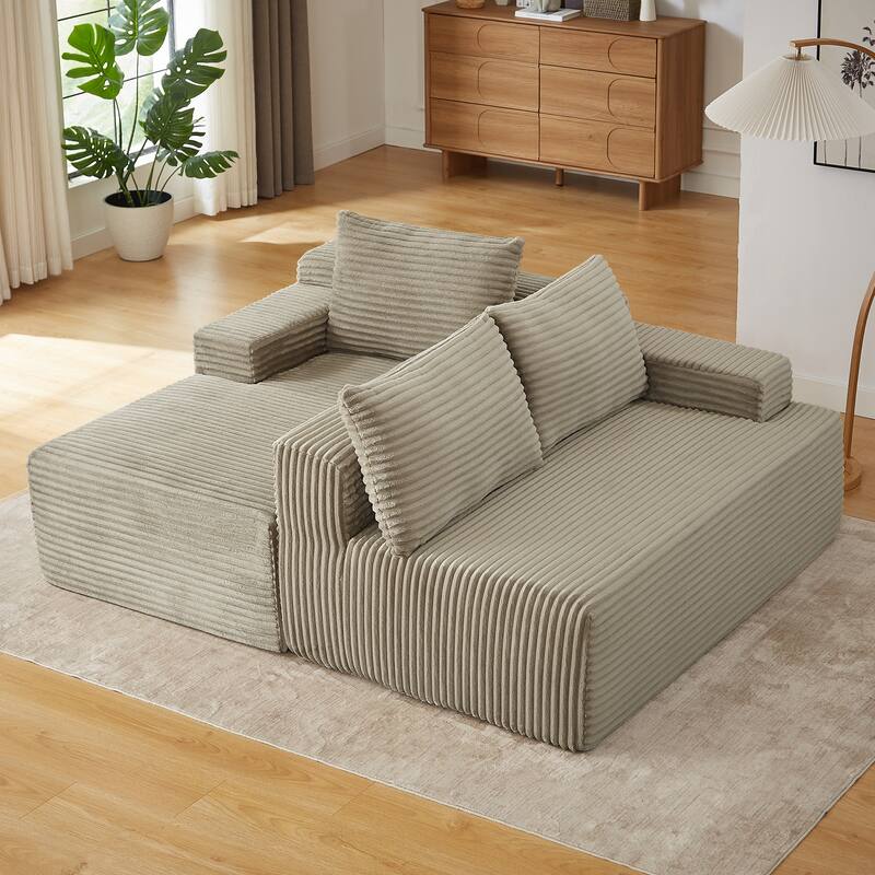 Rossetta L-Shaped Left-Facing Modular Classic Corduroy Fabric Striped Sectional Sofa with Deep Seat