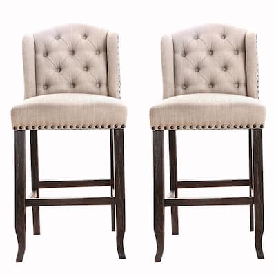 Black/Beige Fabric Upholstered Wood Frame Dining Chair, Sturdy Dining Chair for Dining Rooms - 23.5