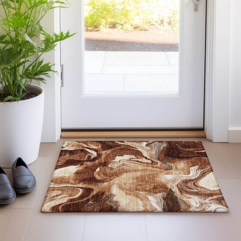 Machine Washable Indoor/ Outdoor Chantille Abstract Motion Rug
