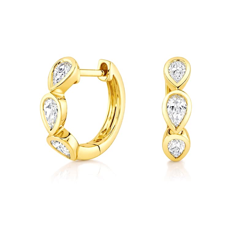 Auriya 14k Gold Lab Grown Diamond Pear Bezel Hoop Earrings 1.00 to 4.00 ct. tw. (F-G VS) - White - Yellow - 4