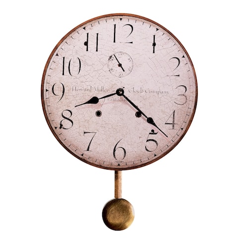 Howard Miller H. Miller 13 Inch Rustic, Industrial, Old World Style Distressed, Round Wall Clock with Pendulum