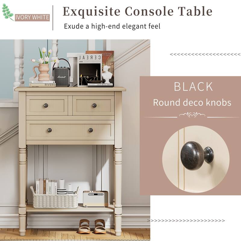 23.7" Classic Console Table with Three Storage Drawers and Bottom Shelf