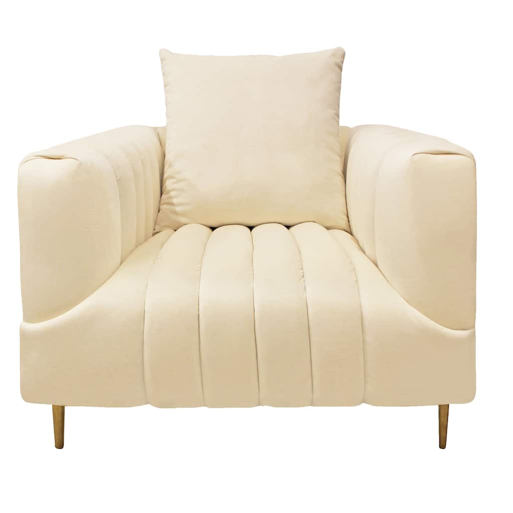 Ruth Lounge Chair in Ivory Velvet with Gold Tone Metal Legs and 1 Toss Pillow