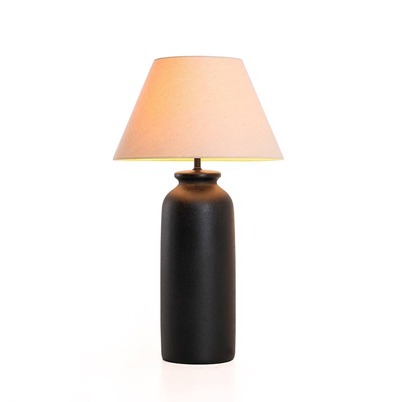 28 in. Nordic Ceramic Table Lamp with Sandblasting and Linen Shade for Living Room, Bedroom, Dining Room - Black