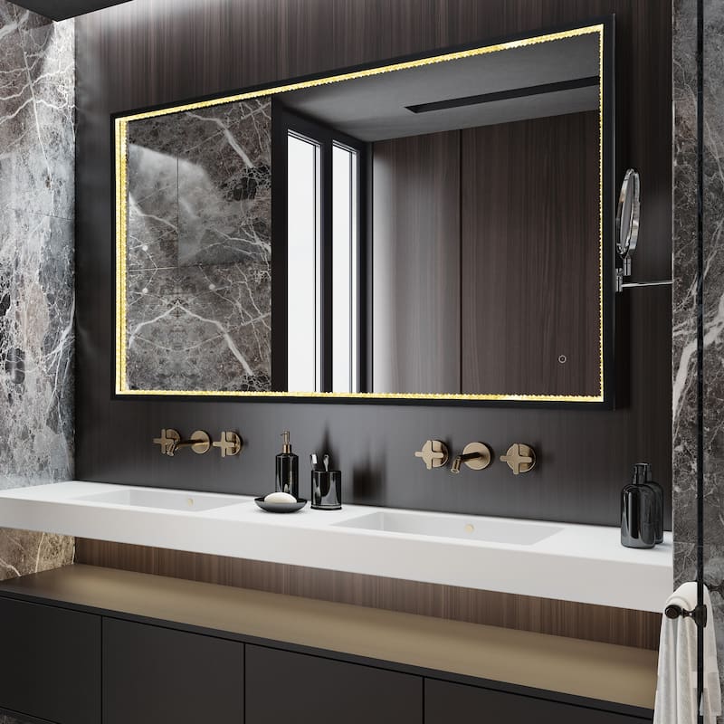 Luxury Large LED Wall Bathroom Vanity Mirror Dimmable Touch Sensor Anti-fog - 55.1'' L X 35.8'' W
