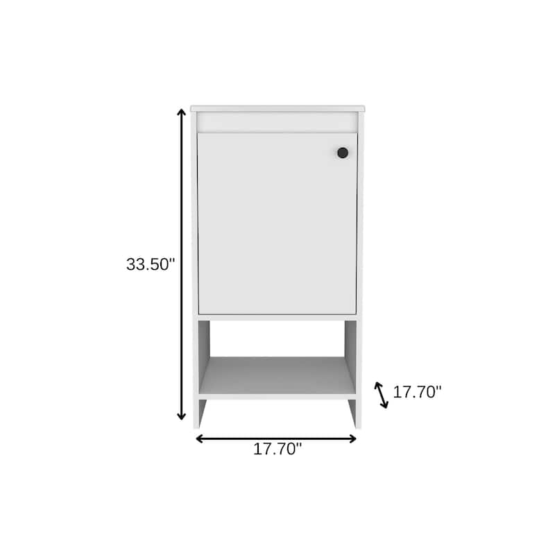 HomeRoots 18" White Wood Freestanding Single Door Bathroom Vanity With Sink - 17.70 in. x 33.50 in. x 17.70 in.