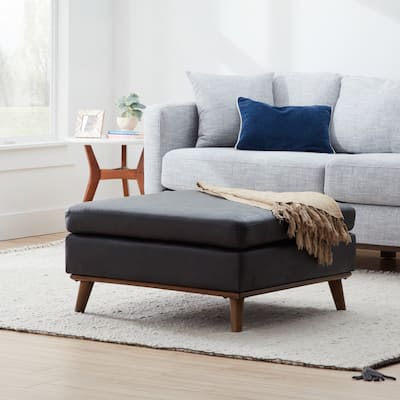 Brookside Linda Large Mid Century Square Ottoman with Wood Legs