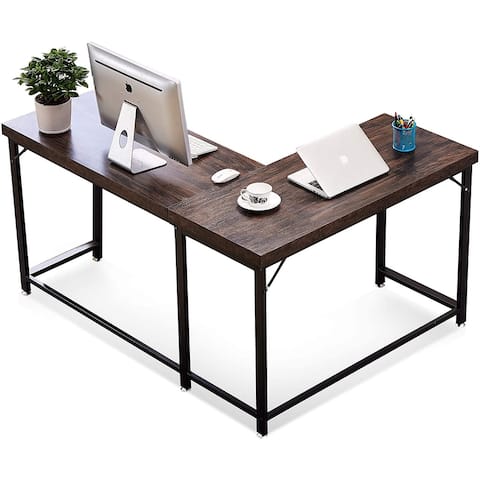 ivinta L-shaped Mixed Material Mid-century Corner Office Desk, Wood Home Office Desk
