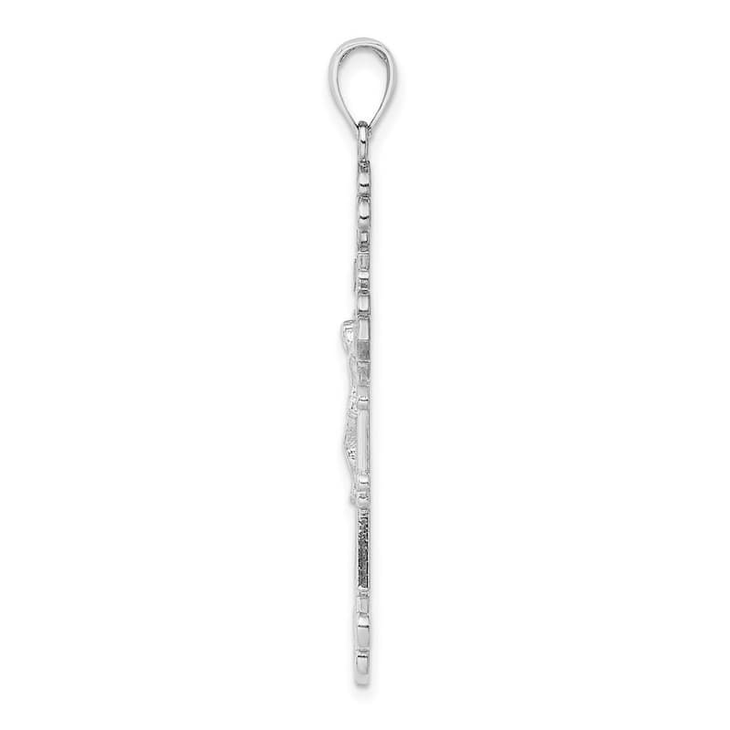 Curata 14k White Gold 18" Textured INRI Crucifix on Fleur de Lis Cross Necklace - 20x43mm