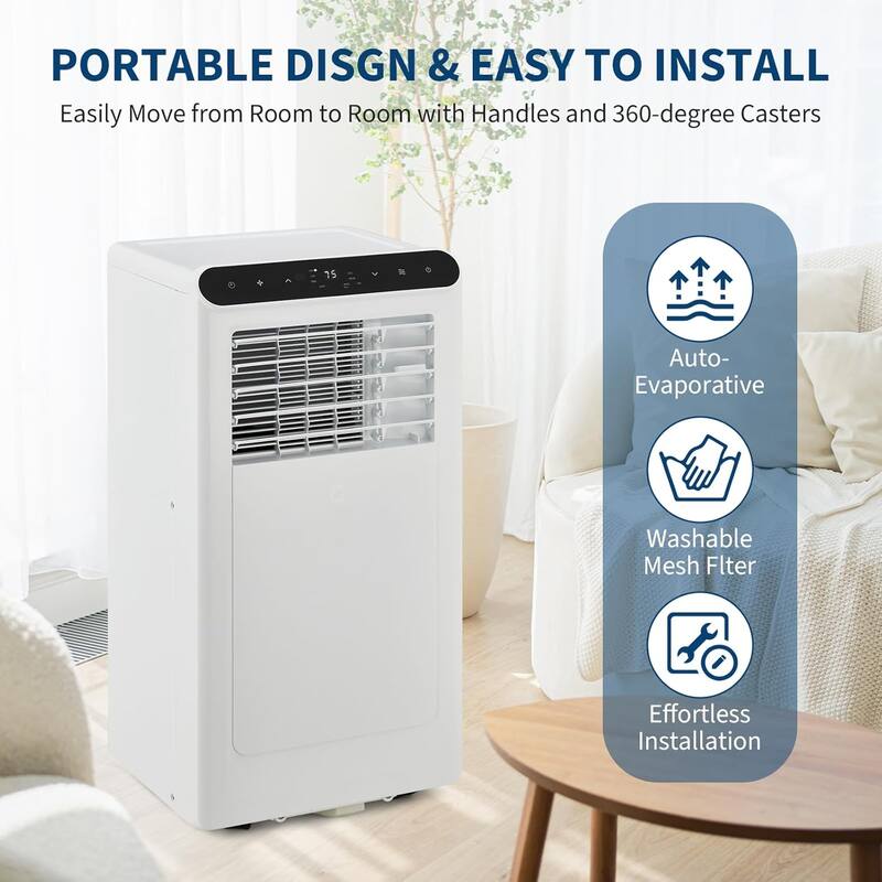 Portable Air Conditioner, 8000 BTU for Rooms Up to 350 Sq. Ft. 4 Modes with Remote Control Quiet AC