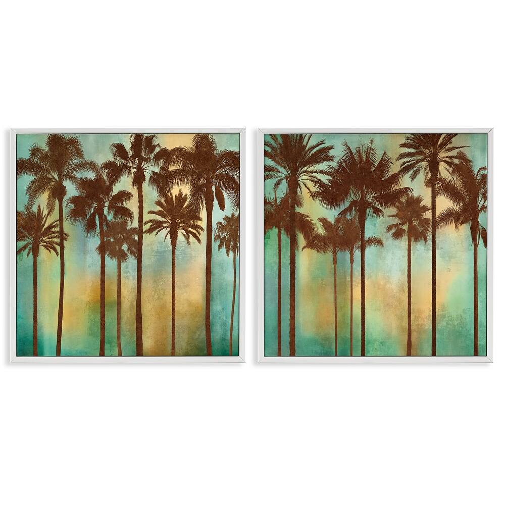Stupell Palms on Blue & Orange Framed Giclee Art Design By John Seba (Set of 2)