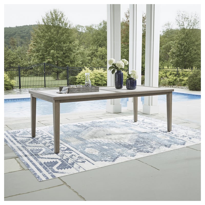 Signature Design by Ashley Rainier Ranch Brown/Beige Outdoor Dining Table - 42" W x 84" D x 29.5" H - Brown/Beige