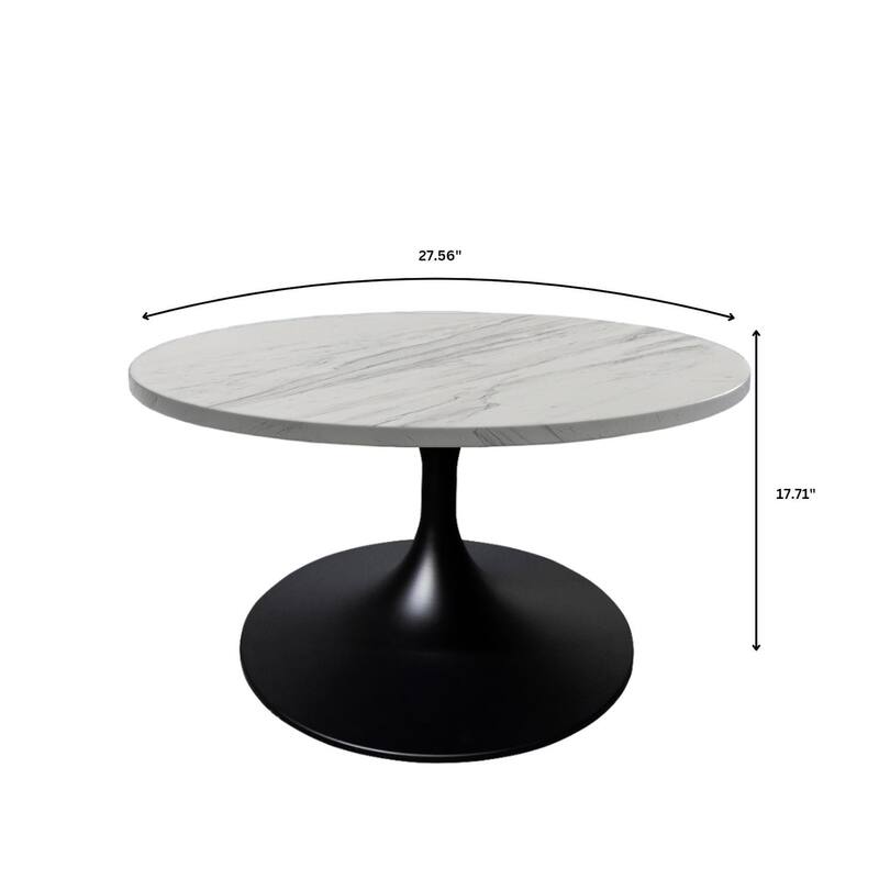 LeisureMod Verve 27" Round Coffee Table with Resin TableTop and Black Steel Base for Living & Bedroom