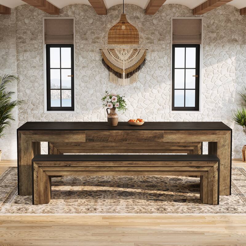 Farmhouse Wooden Dining Bench, 70.9-Inch Extra Long Kitchen Bench