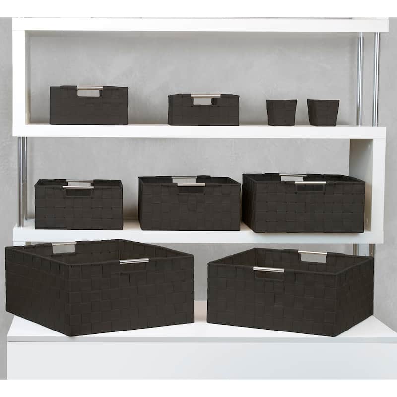 Storage Box Woven Basket Bin Container Tote Cube Organizer Set Stackable Shelf Organizer Built-in Carry Handles (9-Piece) - Grey