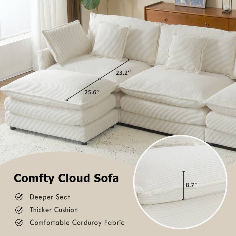 Roomfitters Spacious Modular Corduroy L-Shape Sectional Sofa with Side Storage Pockets for Living Room Convenience