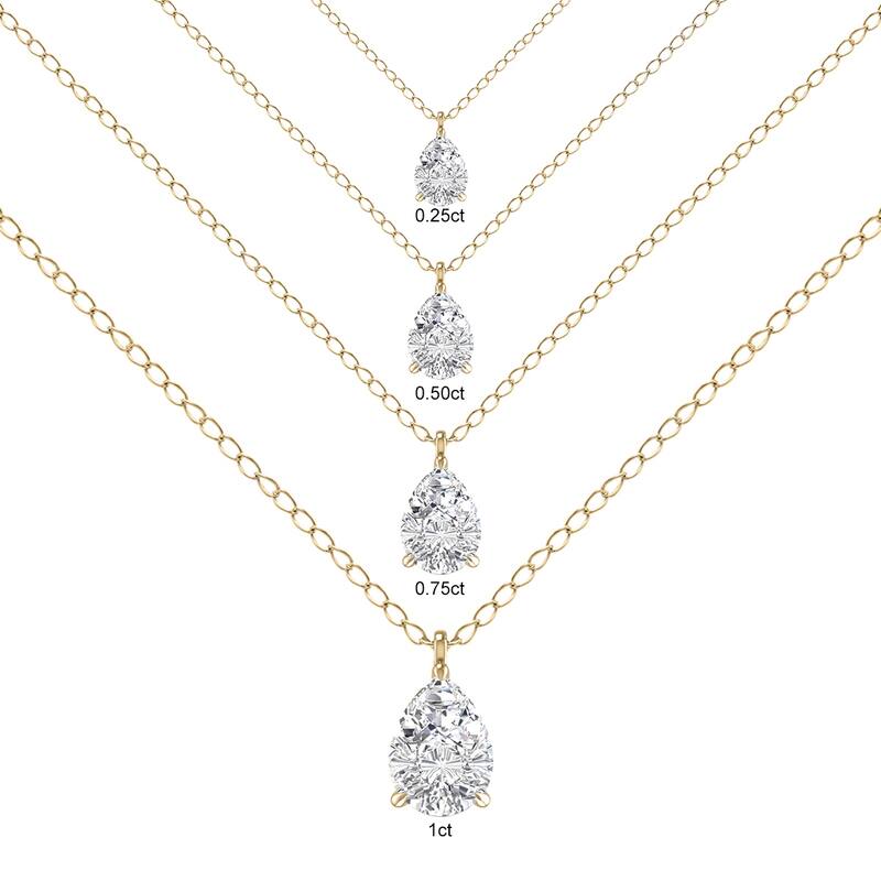 Marquee Lab Grown 1 Carat Pear Solitaire Diamond Pendant in 14K Yellow Gold