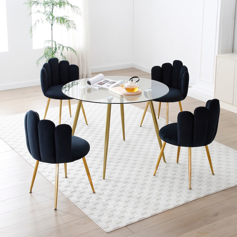 Modern Velvet Dining Chairs Set of 2, Upholstered Woven Dining Chair with Golden Metal Legs, Upholstered Dining Chairs