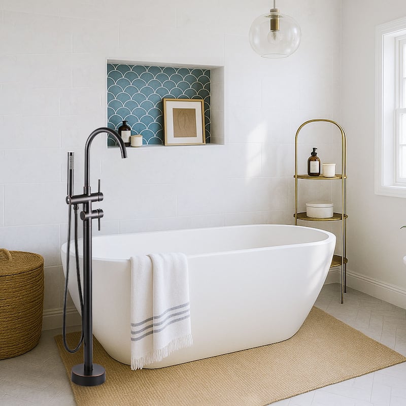 WOWOW Double Handle Freestanding Tub Faucet with Handheld Shower - Oil Rubbed Bronze