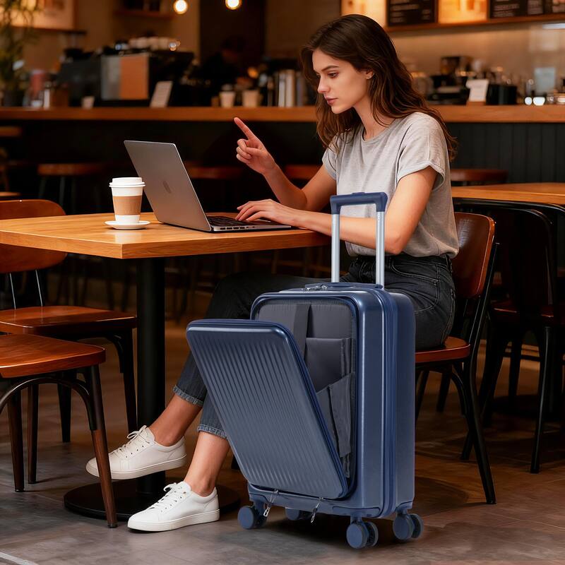 14"/20" 2 pcs/set in ABS Spinner Wheel Luggage, with Combination Lock and Front Opening Design, 14" Cosmetic Case