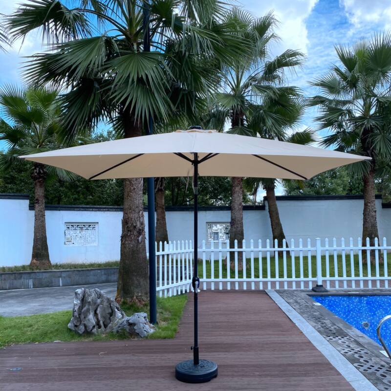 Outdoor Patio Umbrella 10 Ftx6.5 Ft Rectangular with Crank Weather Resistant UV Protection Water Repellent Durable 6 Sturdy Ribs