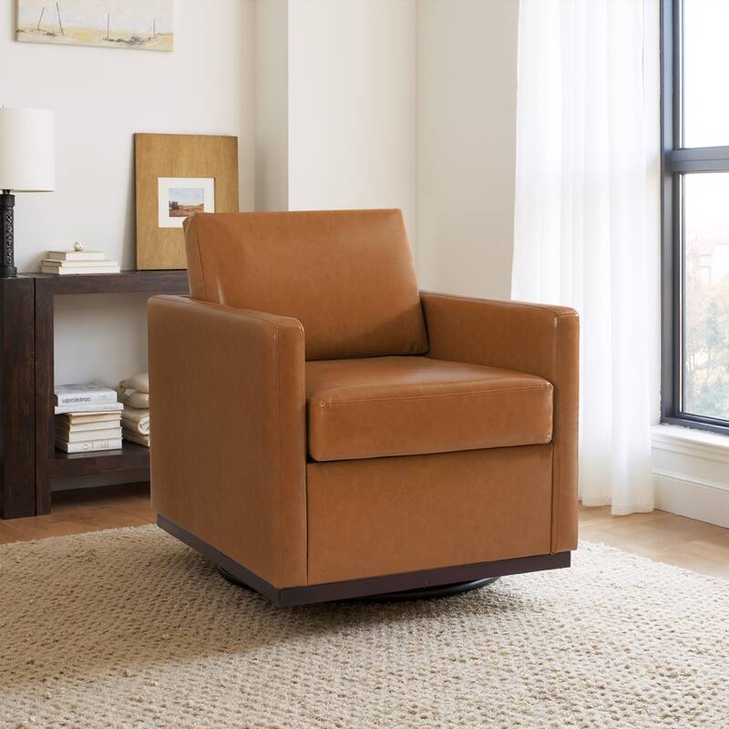 Modern Upholstered Swivel Accent Arm Chair - Light Brown