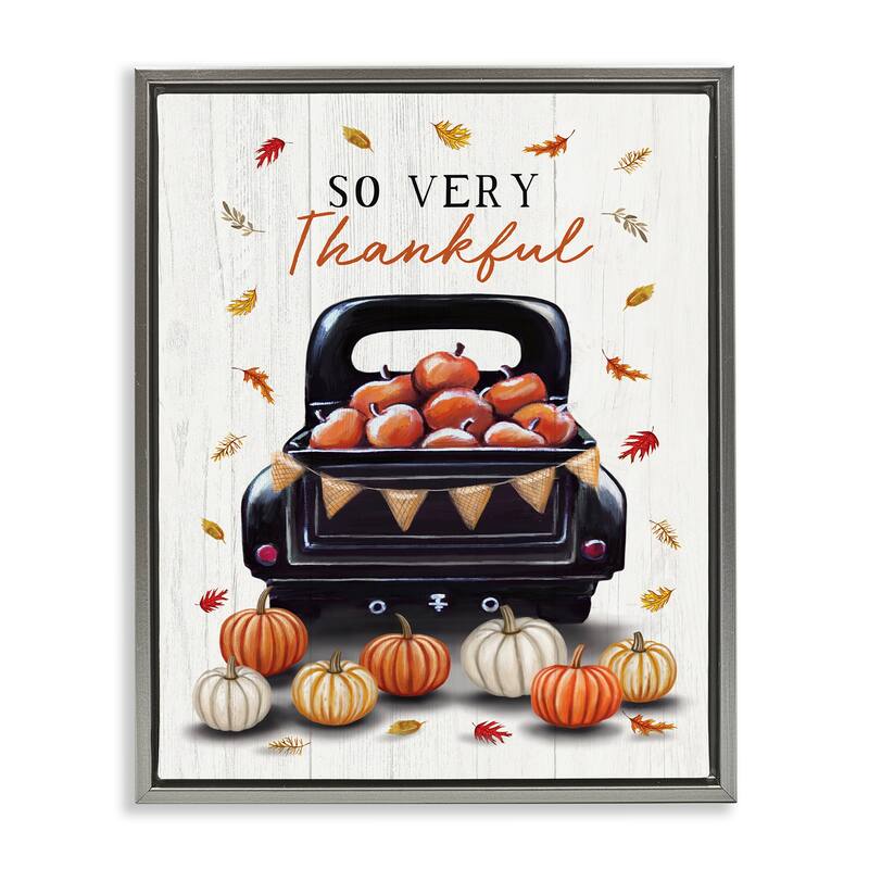 Stupell Autumnal So Very Thankful Framed Floater Canvas Wall Art Design By Elizabeth Tyndall - 17 x 21 - Grey