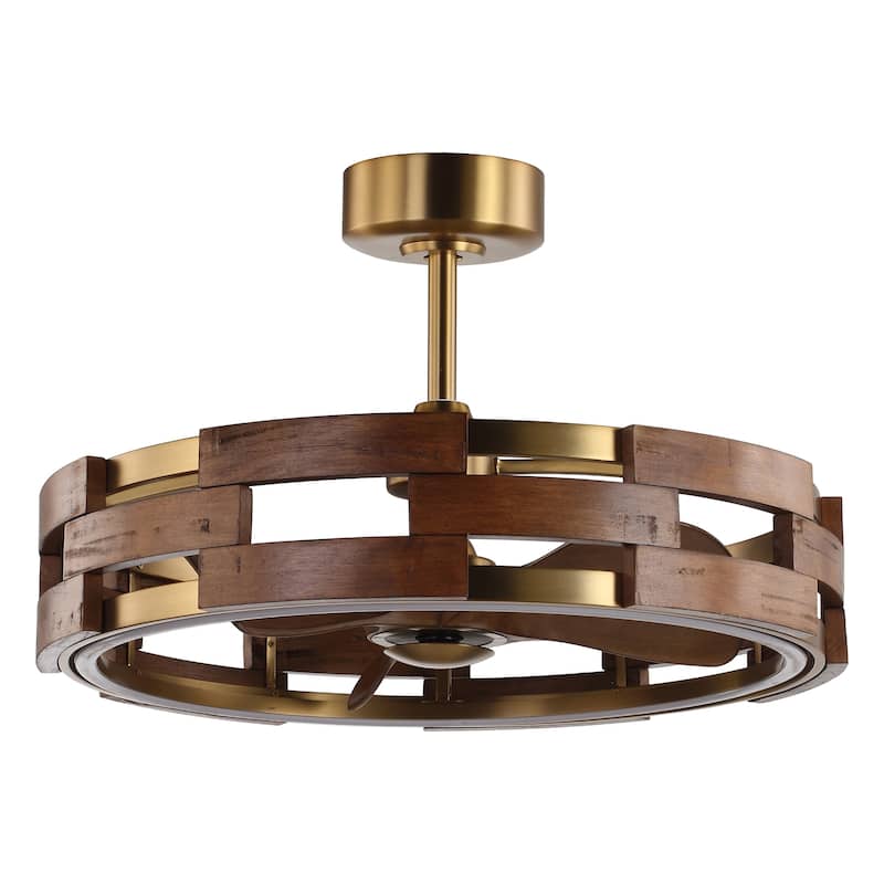 Perimost 28.4" Farmhouse Gold 3-Blade Fandelier Ceiling Fan with Light and Remote