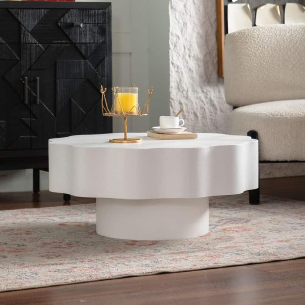 Scalloped White Coffee Table: Unique Wave-Edge Shape, Elegant Focal Piece for Stylish Spaces
