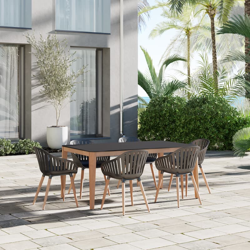 Amazonia Phairer FSC Certified Wood Outdoor Patio Dining Set - Black Table & Black Wood Armchairs