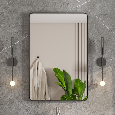 Eviva Rounded Black Frame 36" x 24" Rectangular Black Metal Framed Mirror - N/A
