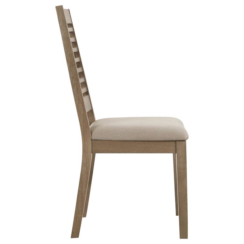 2pc Set Farmhouse Style Washed Fabric Ladder Back Dining Side Chair Wooden