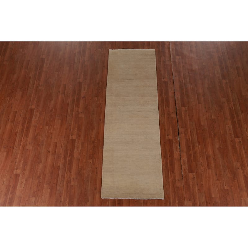Hand Knotted Oriental 100% Wool Carpet Modern Solid Beige & Ivories Gabbeh Runner Rug - 8' 2'' X 2' 7''